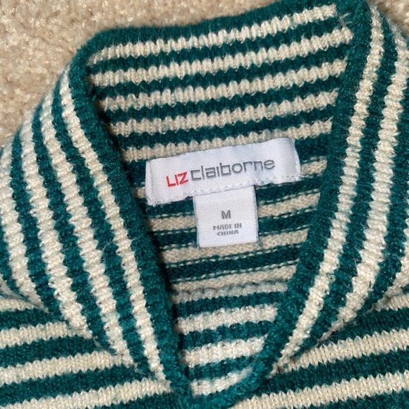 green and cream striped mock neck sweater - Picture 4 of 5